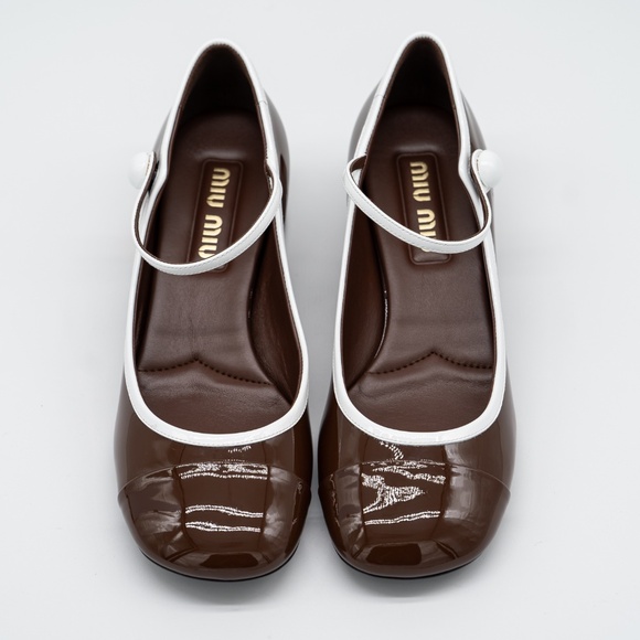 size 39.5eu 9.5 US Miu Miu Two-Tone Patent Leather Mary Jane Pumps Brown - Picture 3 of 12
